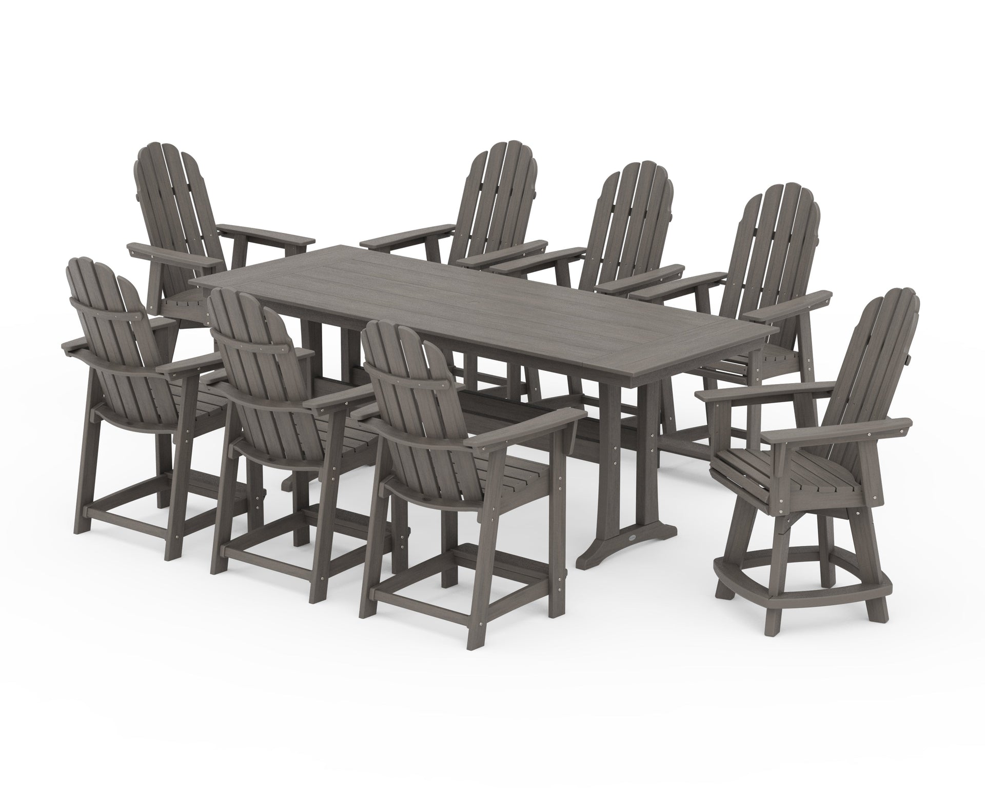 Vineyard Curveback Adirondack Swivel 9-Piece Farmhouse Counter Set with Trestle Legs