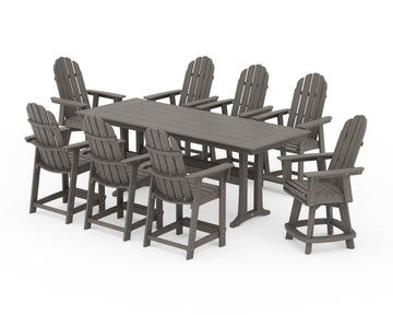 Vineyard Curveback Adirondack Swivel 9-Piece Farmhouse Counter Set with Trestle Legs