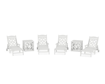 Chinoiserie 6-Piece Chaise Set with Umbrella Stand Accent Table