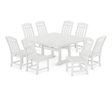 Cottage 9-Piece Square Side Chair Dining Set with Trestle Legs