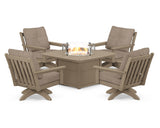 Vineyard 5-Piece Deep Seating Swivel Conversation Set with Fire Pit Table