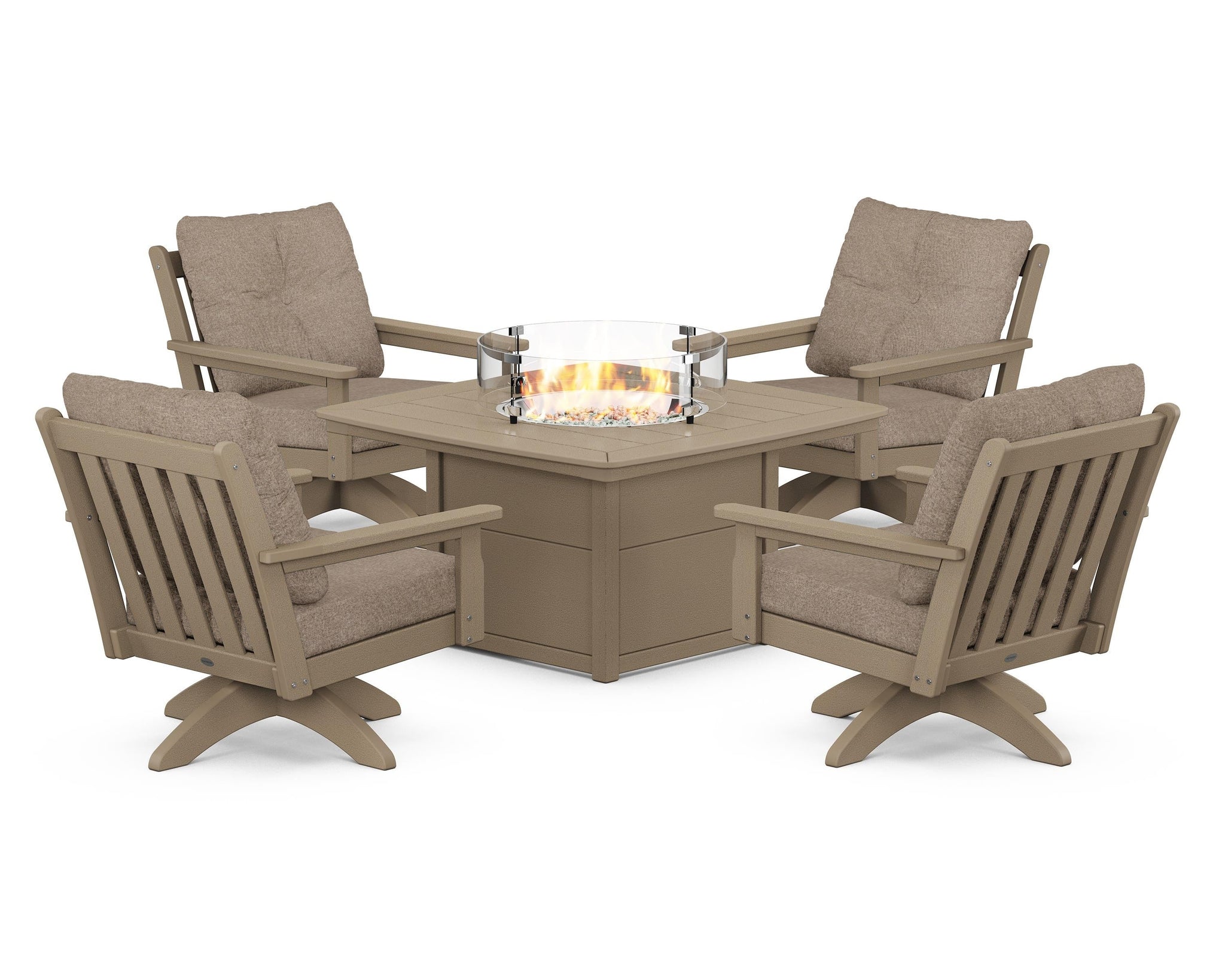 Vineyard 5-Piece Deep Seating Swivel Conversation Set with Fire Pit Table