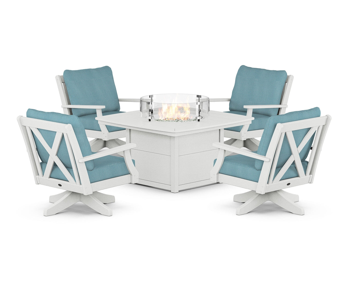 Braxton 5-Piece Deep Seating Swivel Conversation Set with Fire Pit Table