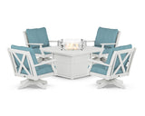 Braxton 5-Piece Deep Seating Swivel Conversation Set with Fire Pit Table