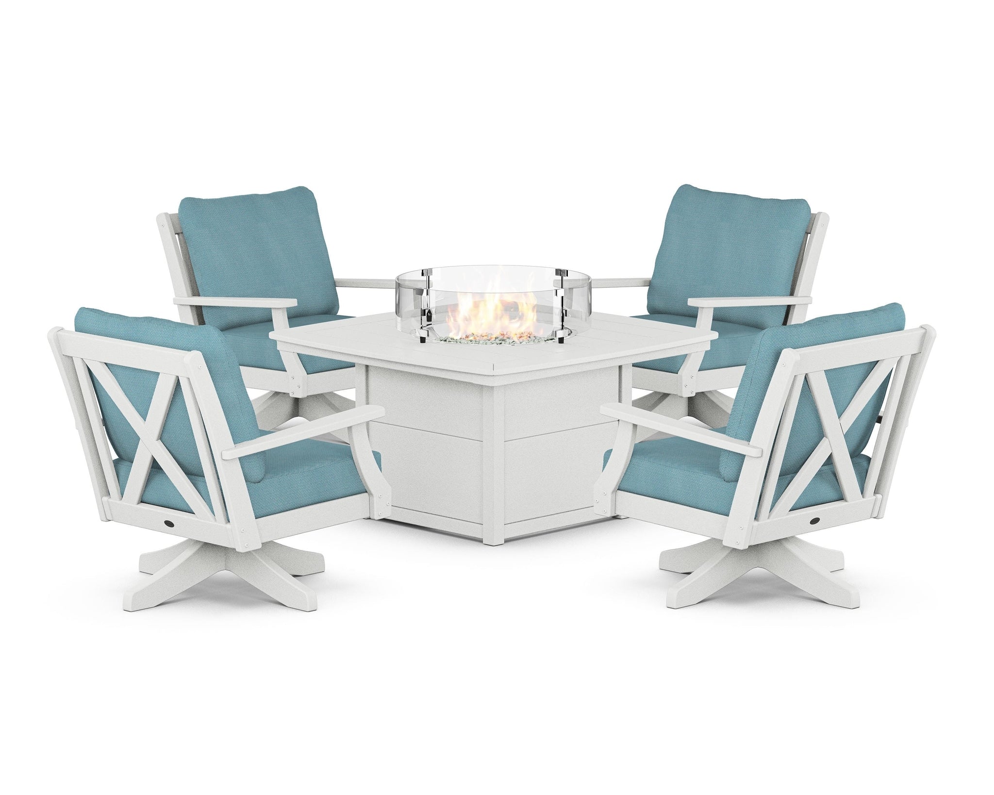 Braxton 5-Piece Deep Seating Swivel Conversation Set with Fire Pit Table