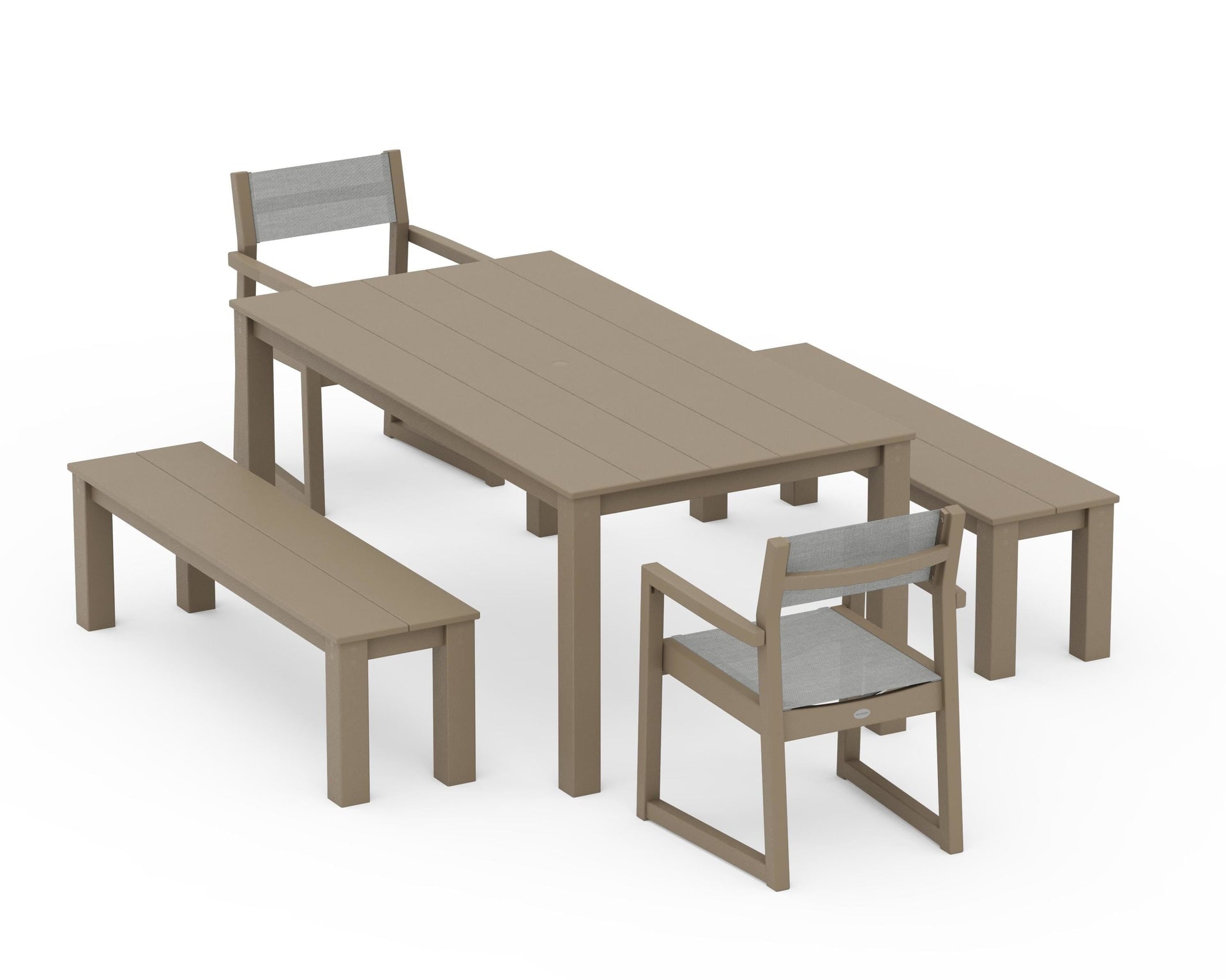 EDGE Sling Arm Chair 5-Piece Parsons Dining Set with Benches