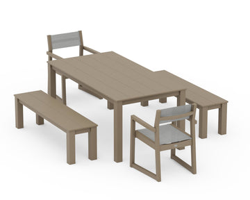 EDGE Sling Arm Chair 5-Piece Parsons Dining Set with Benches