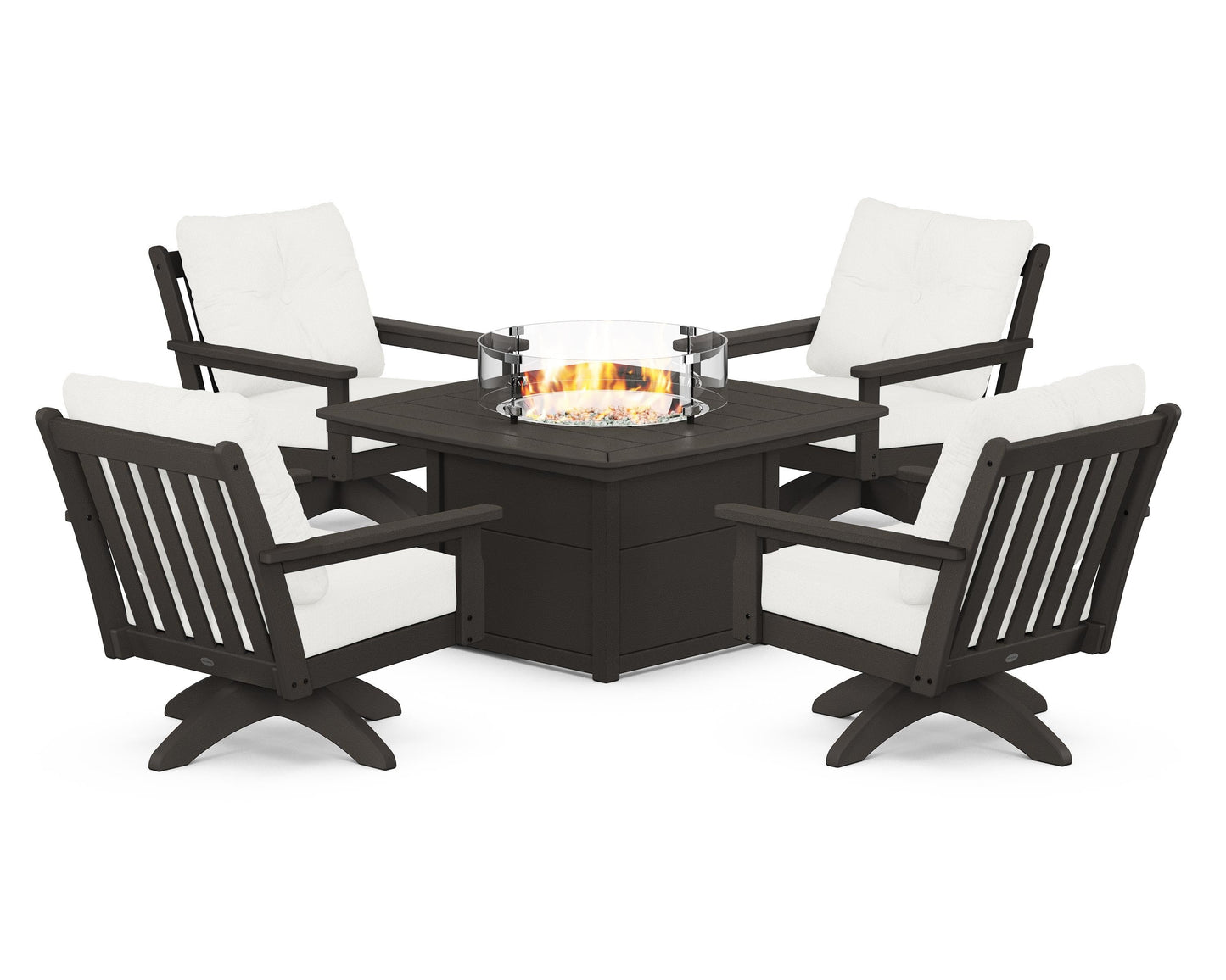 Vineyard 5-Piece Deep Seating Swivel Conversation Set with Fire Pit Table