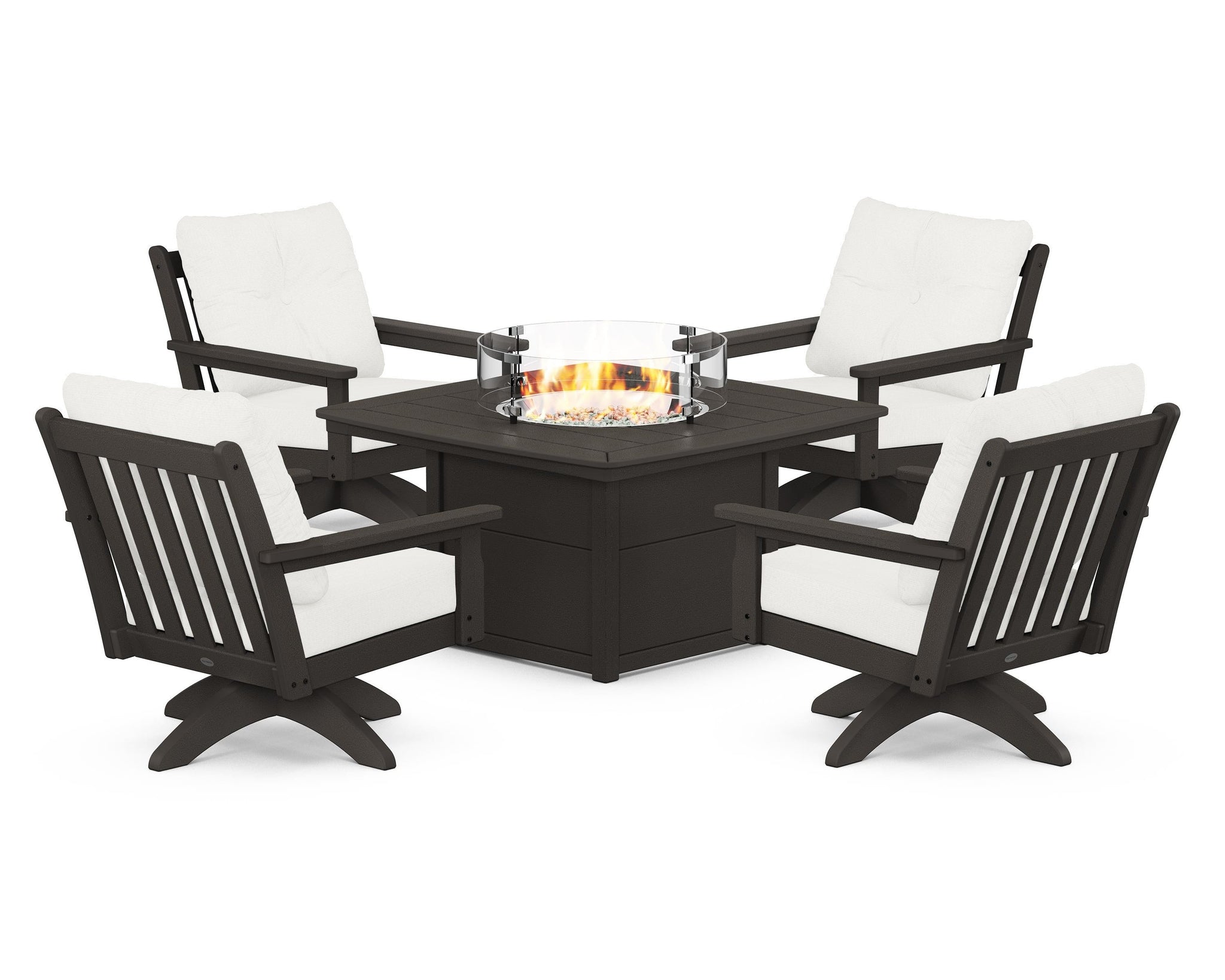 Vineyard 5-Piece Deep Seating Swivel Conversation Set with Fire Pit Table