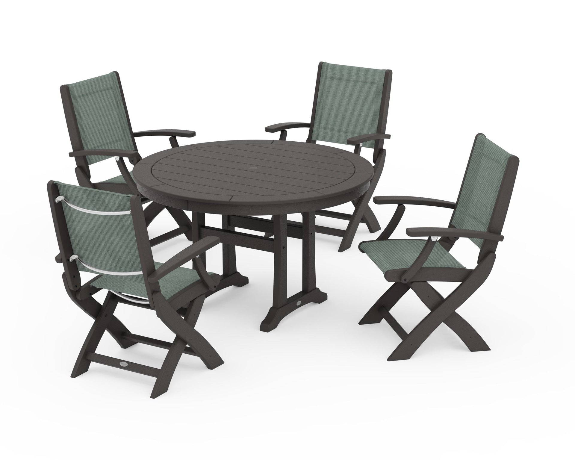 Coastal Folding Chair 5-Piece Round Dining Set with Trestle Legs