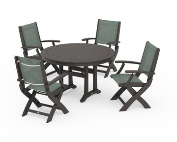 Coastal Folding Chair 5-Piece Round Dining Set with Trestle Legs
