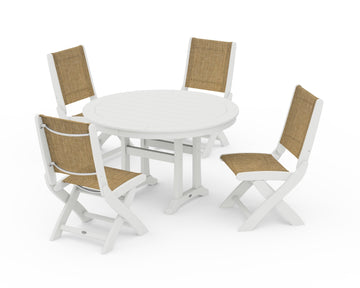 Coastal Folding Side Chair 5-Piece Round Dining Set With Trestle Legs