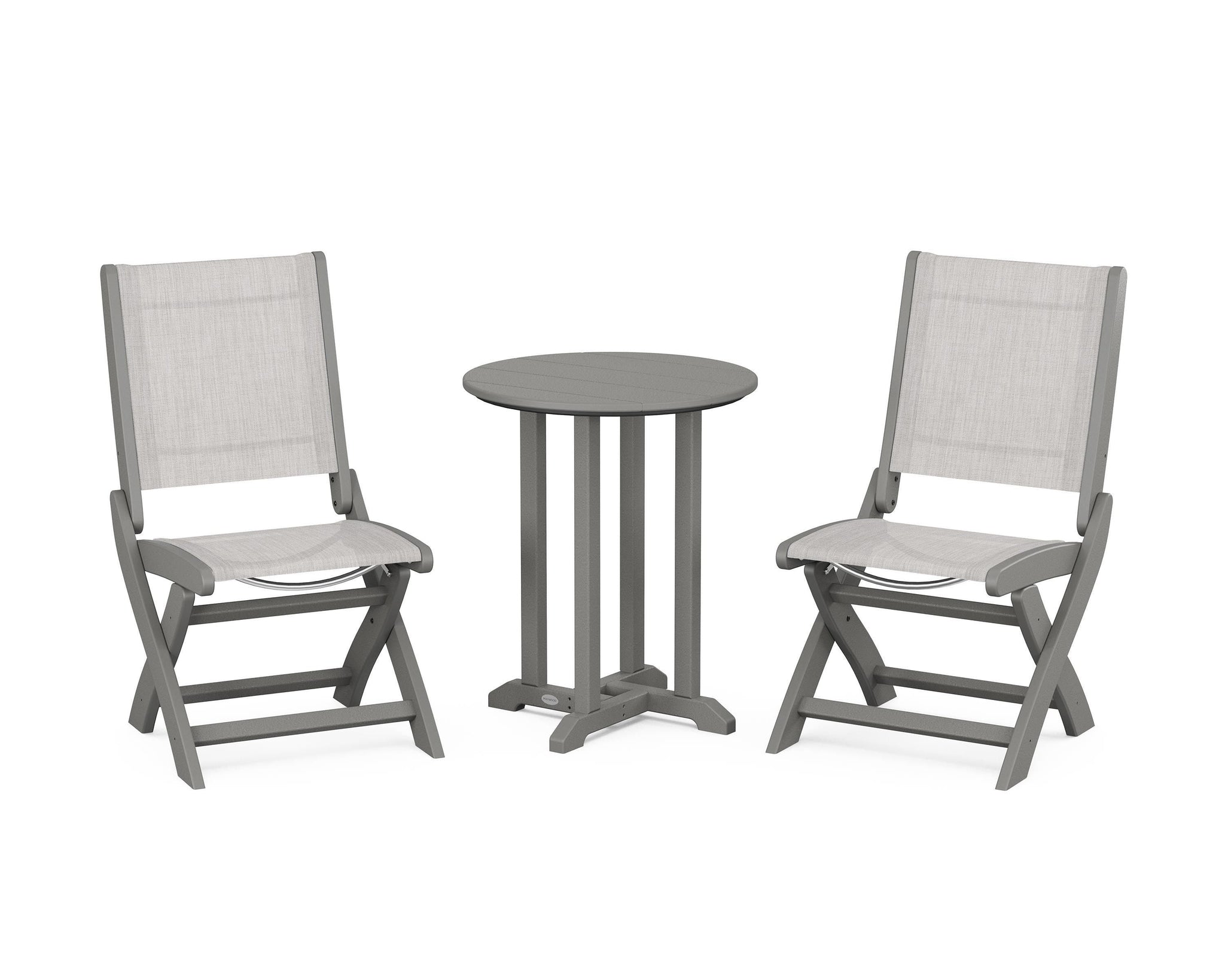 Coastal Folding Side Chair 3-Piece Round Bistro Dining Set