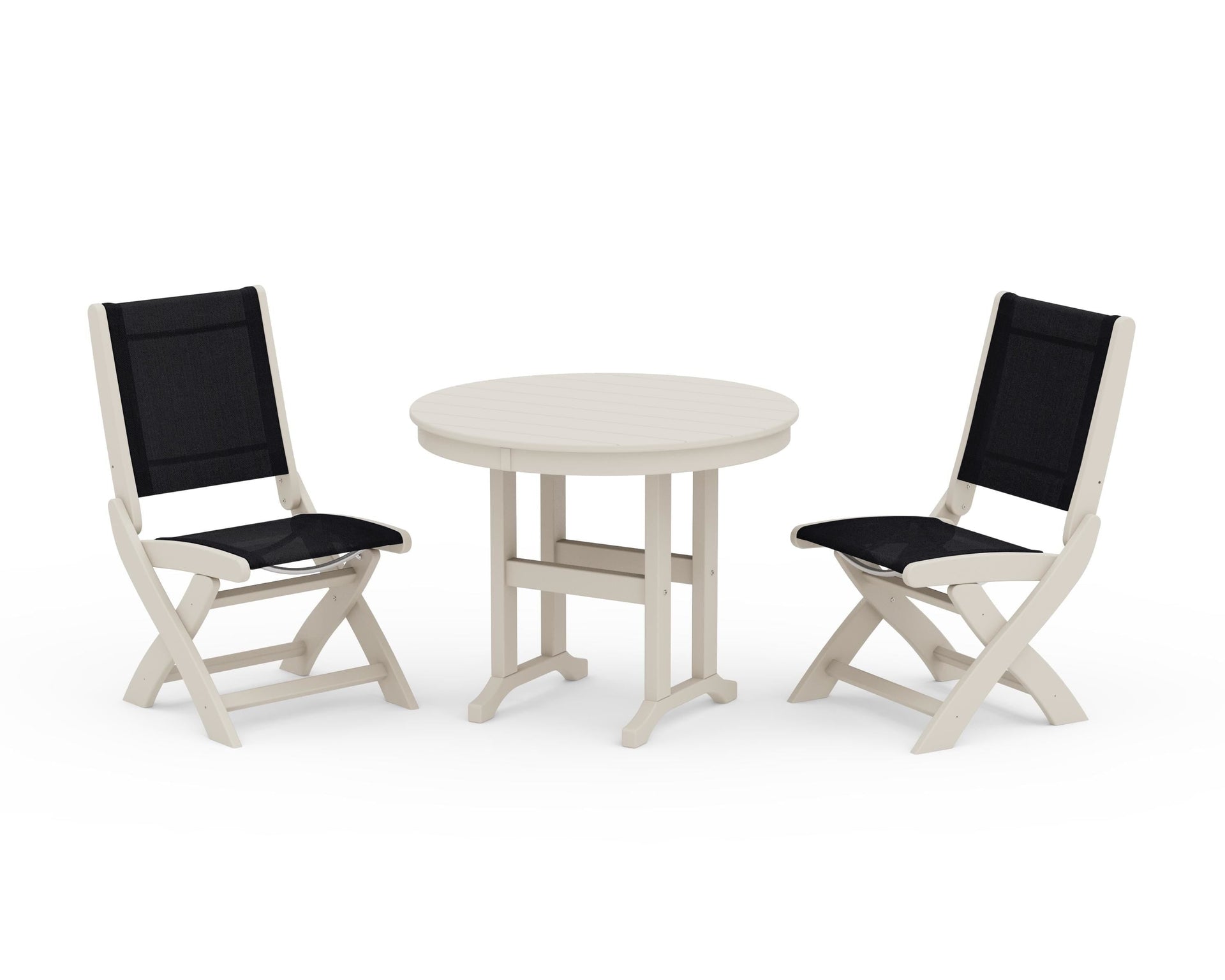 Coastal Folding Side Chair 3-Piece Round Dining Set