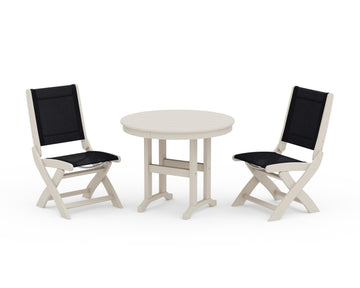 Coastal Folding Side Chair 3-Piece Round Dining Set