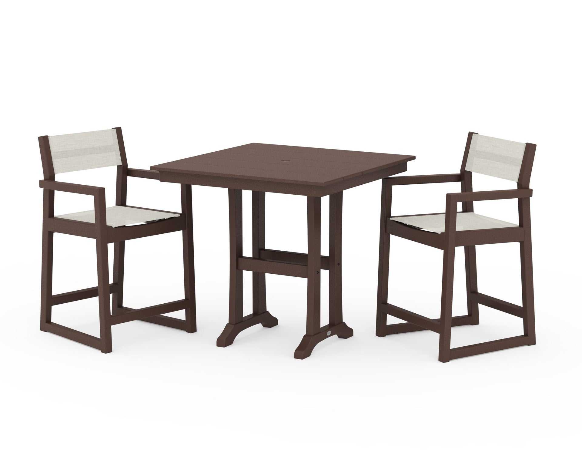 EDGE Sling Arm Chair 3-Piece Farmhouse Counter Set with Trestle Legs