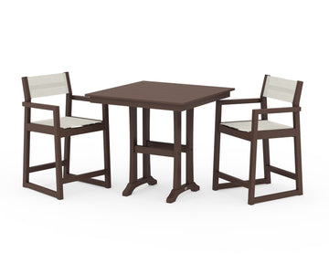 EDGE Sling Arm Chair 3-Piece Farmhouse Counter Set with Trestle Legs