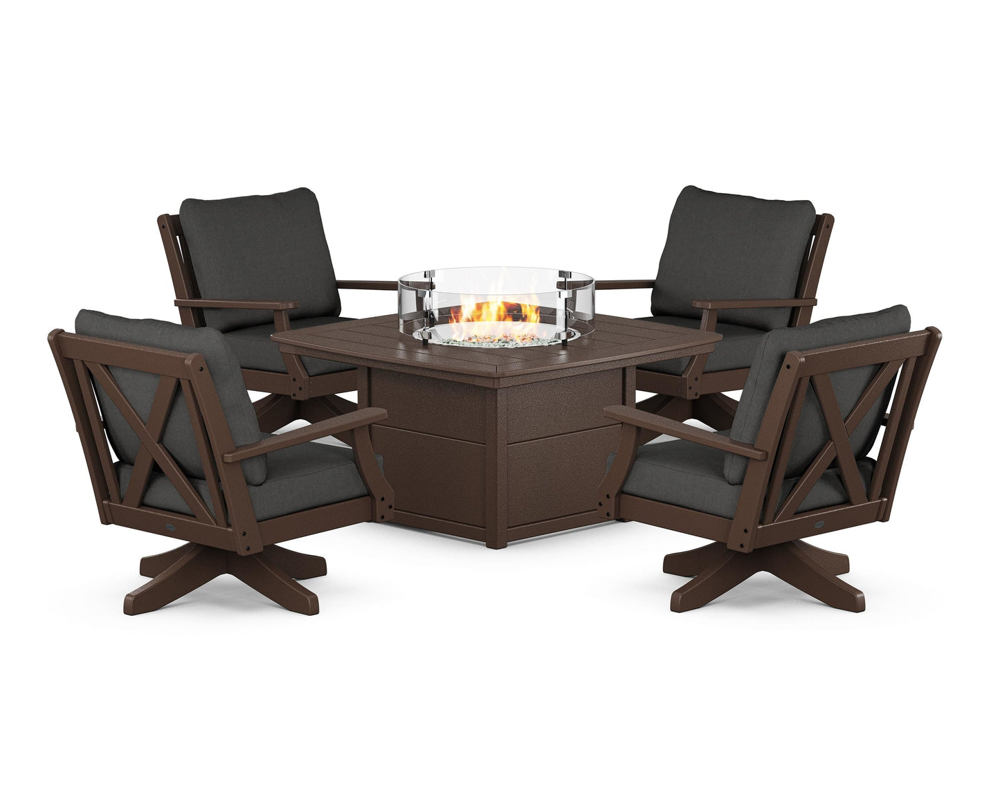 Braxton 5-Piece Deep Seating Swivel Conversation Set with Fire Pit Table