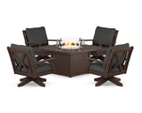 Braxton 5-Piece Deep Seating Swivel Conversation Set with Fire Pit Table