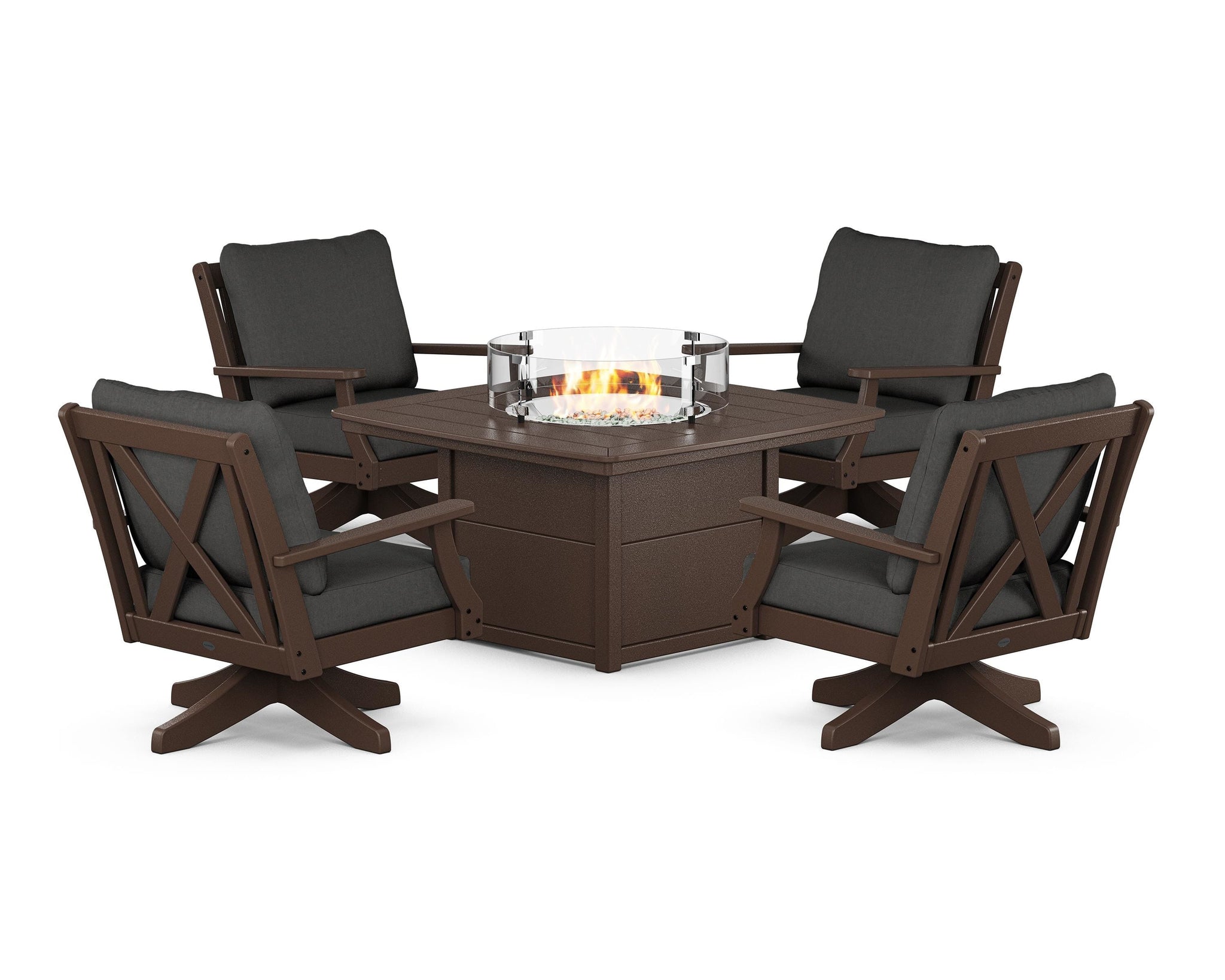 Braxton 5-Piece Deep Seating Swivel Conversation Set with Fire Pit Table