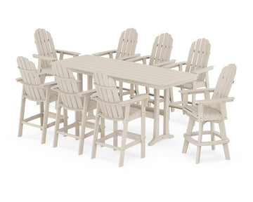 Vineyard Curveback Adirondack Swivel 9-Piece Bar Set with Trestle Legs