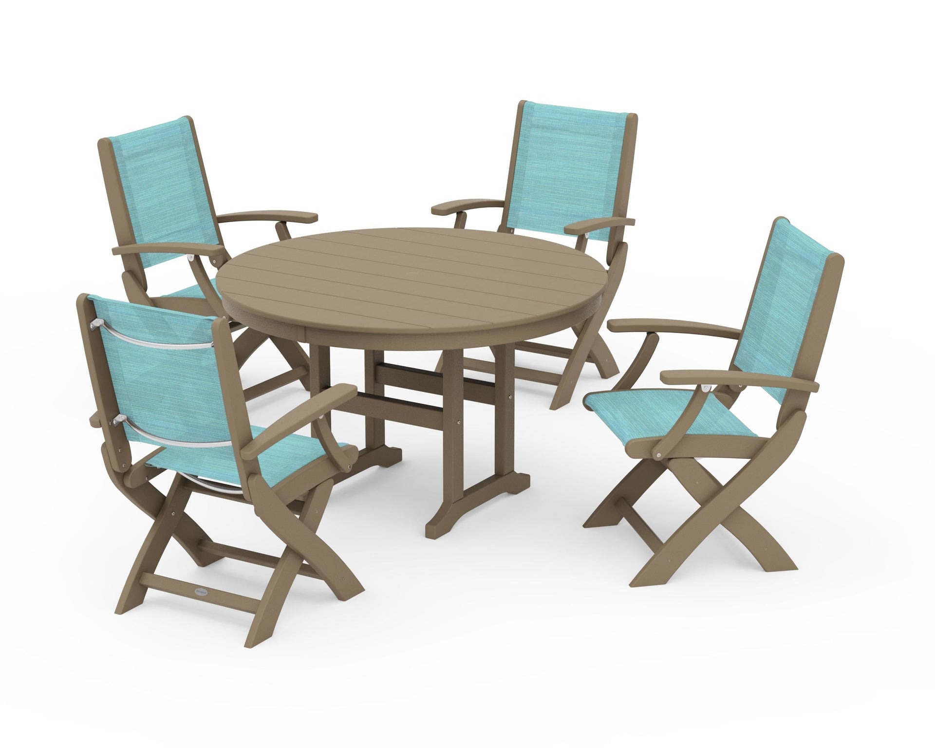 Coastal Folding Chair 5-Piece Round Dining Set