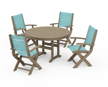 Coastal Folding Chair 5-Piece Round Dining Set