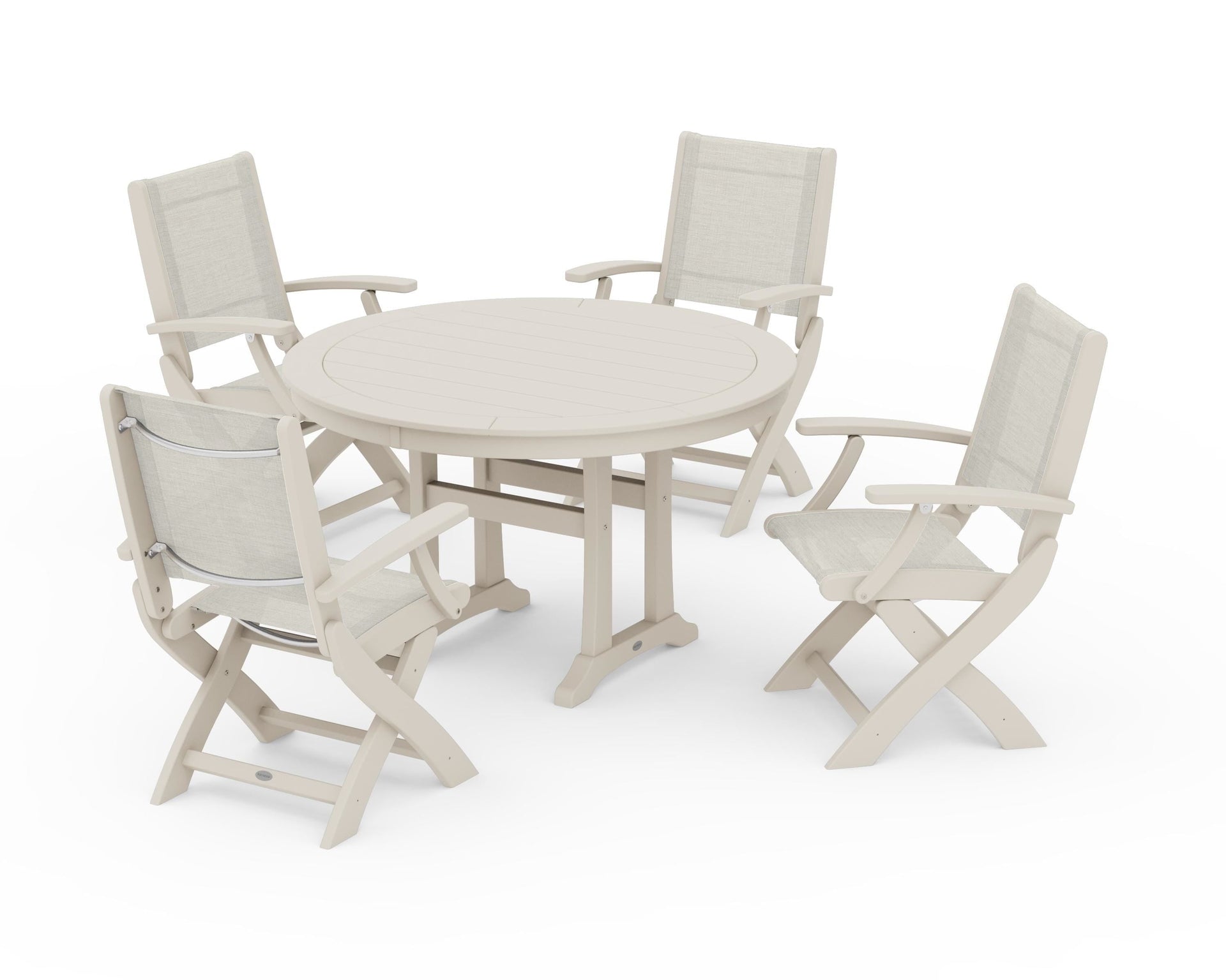 Coastal Folding Chair 5-Piece Round Dining Set with Trestle Legs