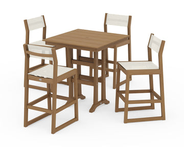 EDGE Sling Arm Chair 5-Piece Farmhouse Bar Set with Trestle Legs