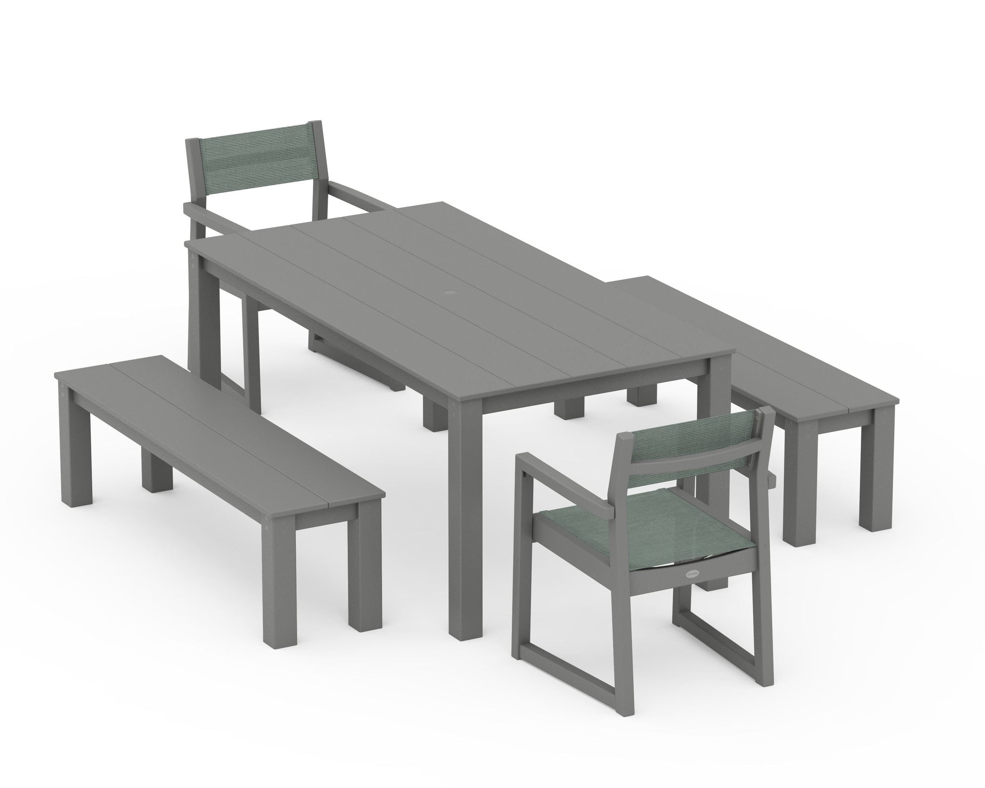 EDGE Sling Arm Chair 5-Piece Parsons Dining Set with Benches