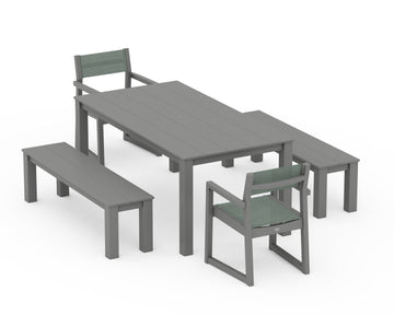 EDGE Sling Arm Chair 5-Piece Parsons Dining Set with Benches