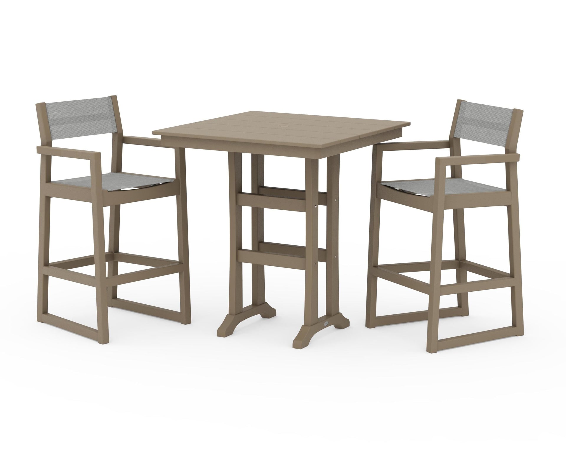 EDGE Sling Arm Chair 3-Piece Farmhouse Bar Set with Trestle Legs