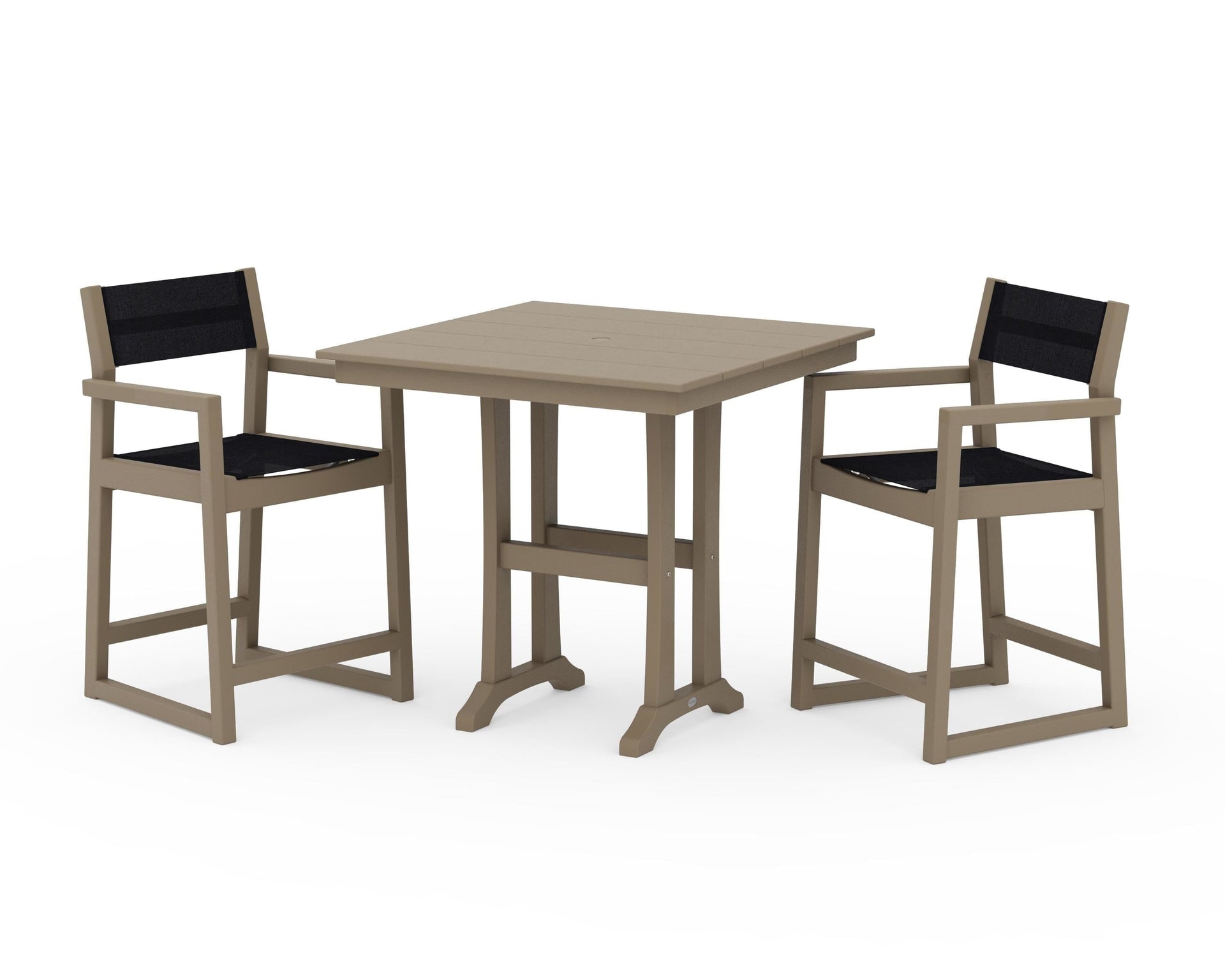 EDGE Sling Arm Chair 3-Piece Farmhouse Counter Set with Trestle Legs
