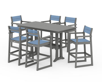 EDGE Sling Arm Chair 7-Piece Farmhouse Bar Set with Trestle Legs