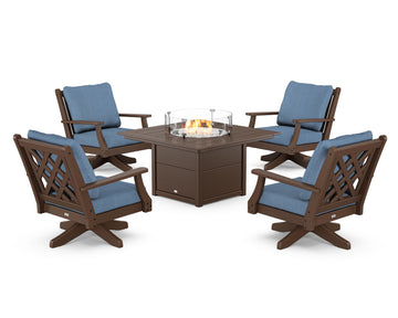 Wovendale 5-Piece Deep Seating Swivel Conversation Set with Fire Pit Table