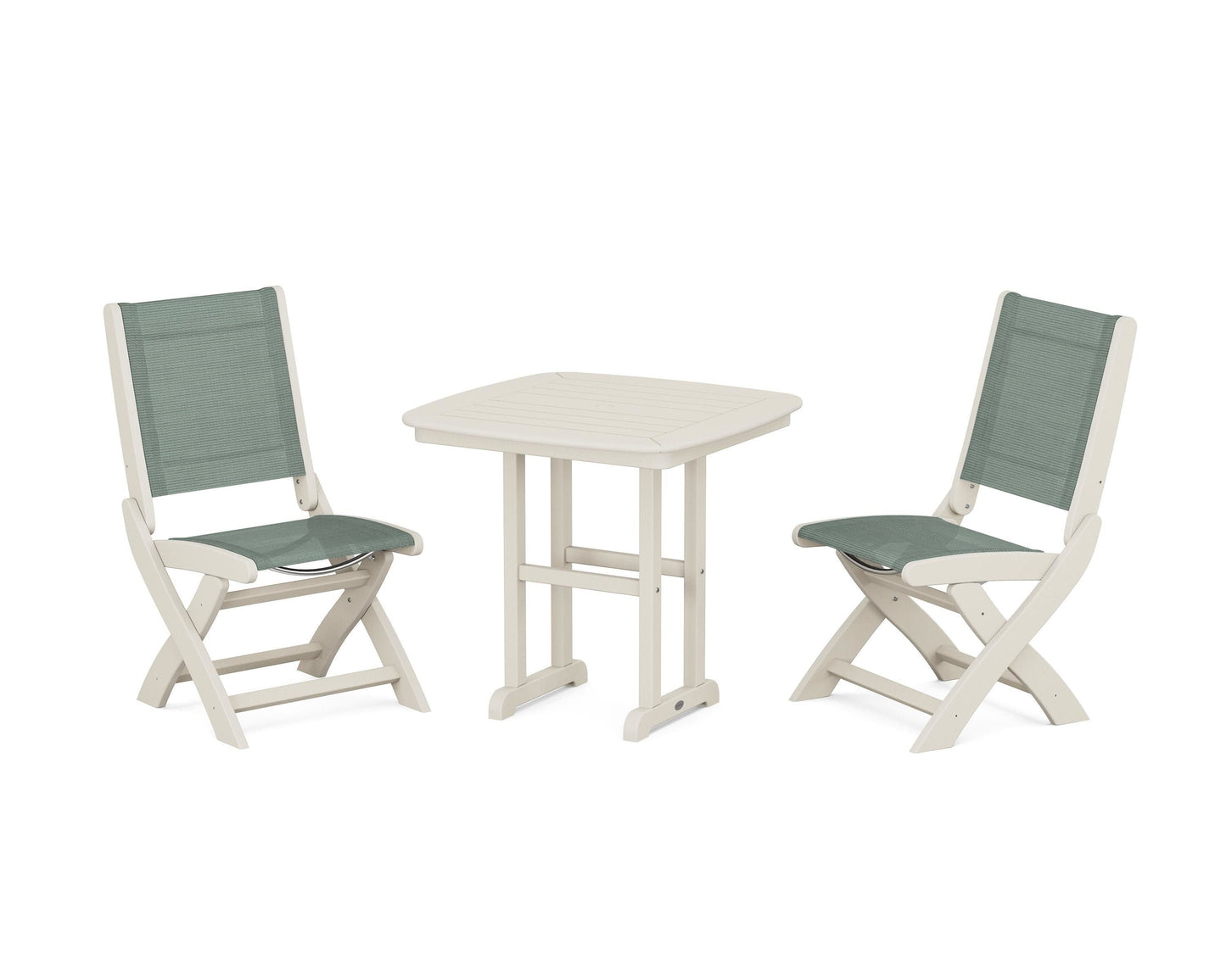 Coastal Folding Side Chair 3-Piece Dining Set