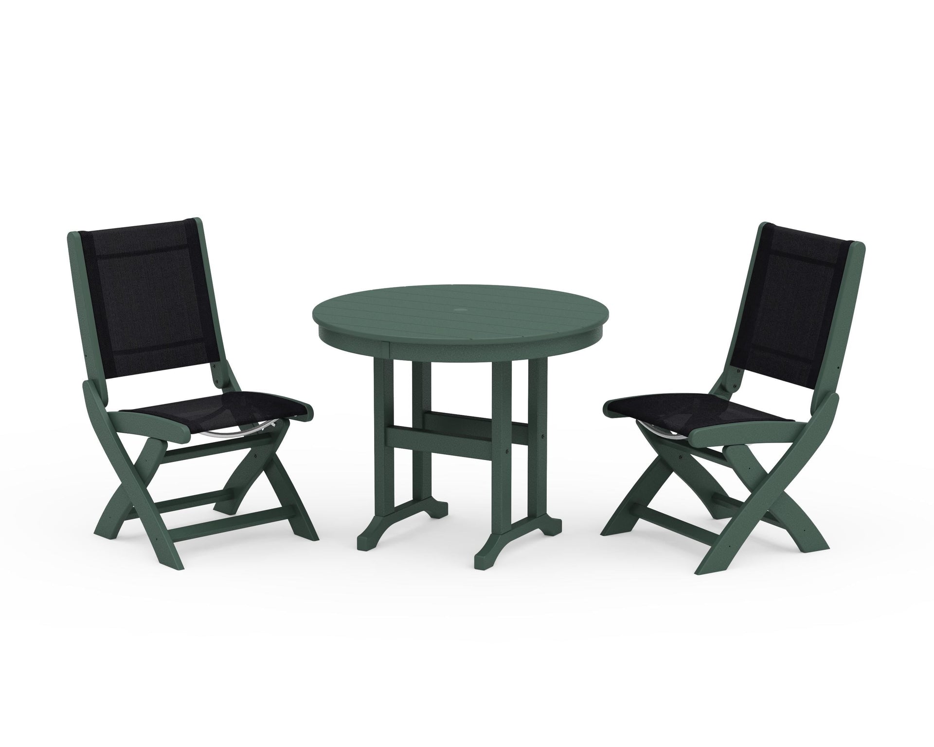 Coastal Folding Side Chair 3-Piece Round Dining Set