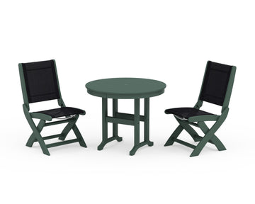 Coastal Folding Side Chair 3-Piece Round Dining Set