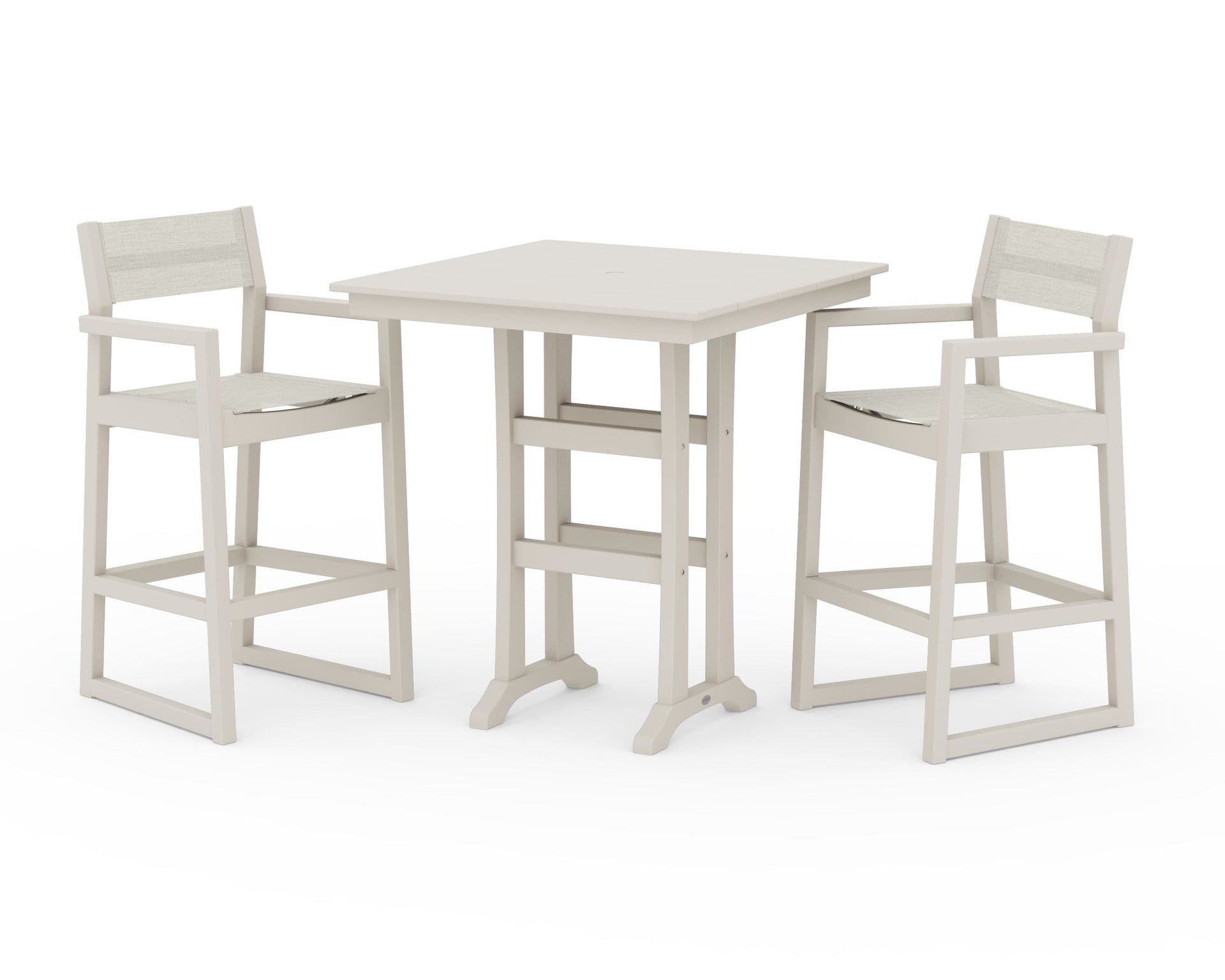 EDGE Sling Arm Chair 3-Piece Farmhouse Bar Set with Trestle Legs