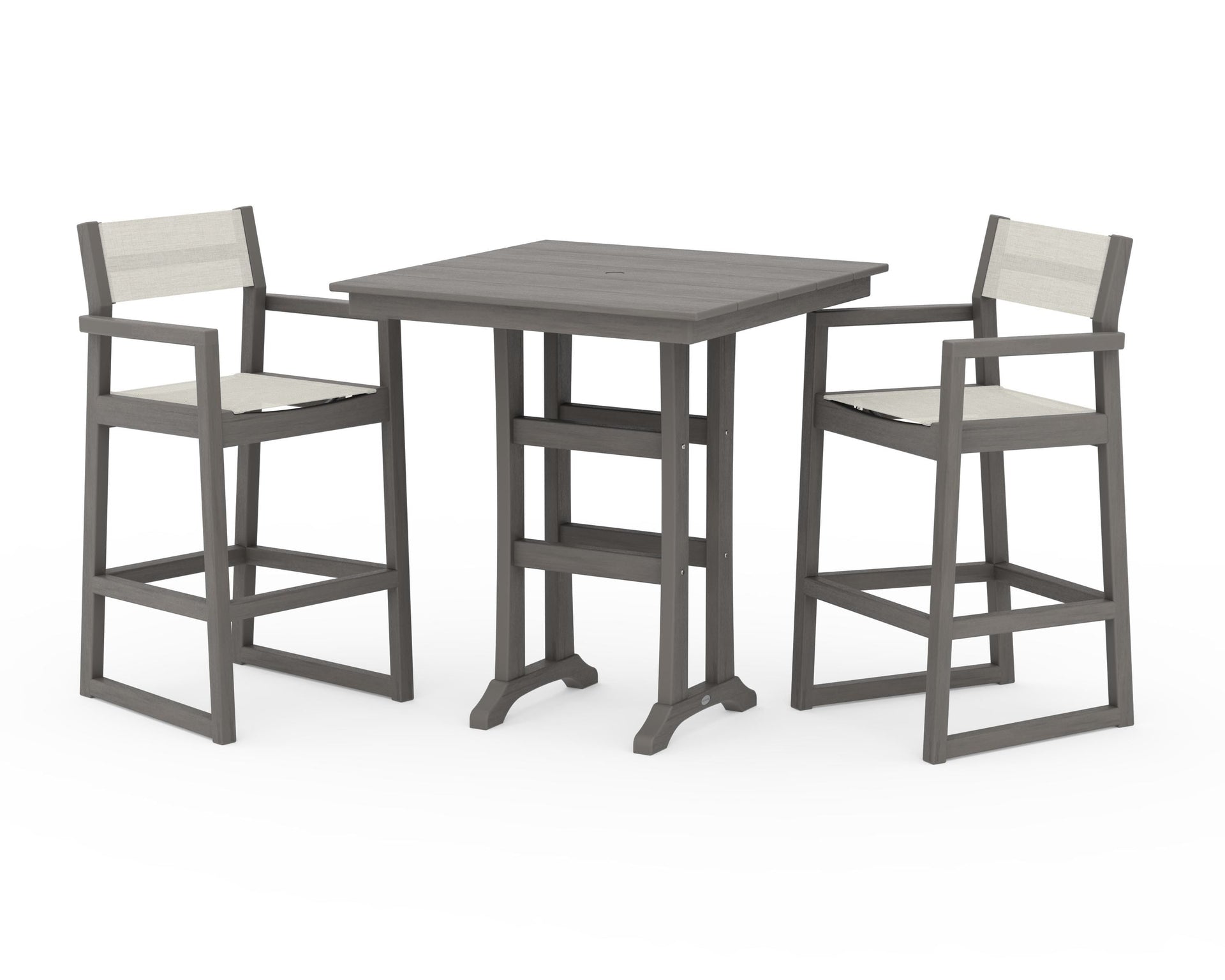 EDGE Sling Arm Chair 3-Piece Farmhouse Bar Set with Trestle Legs