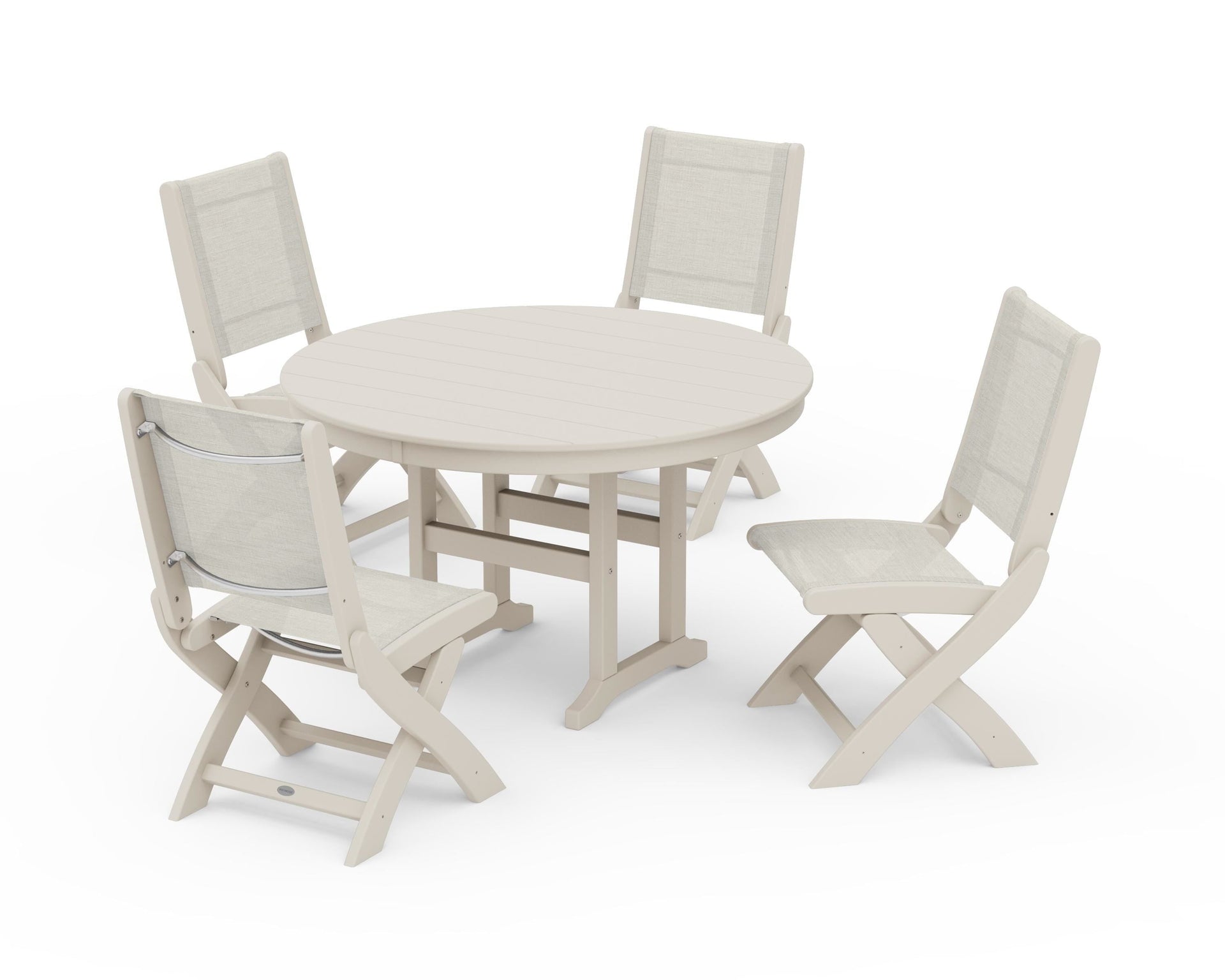 Coastal Folding Side Chair 5-Piece Round Dining Set