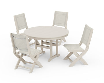 Coastal Folding Side Chair 5-Piece Round Dining Set