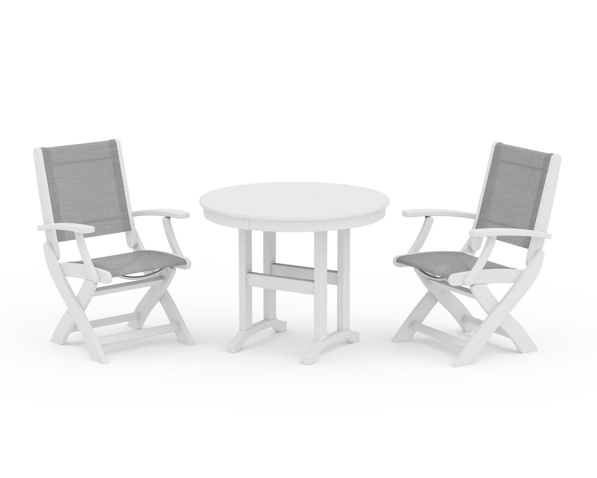 Coastal Folding Chair 3-Piece Round Dining Set