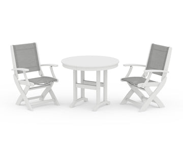 Coastal Folding Chair 3-Piece Round Dining Set