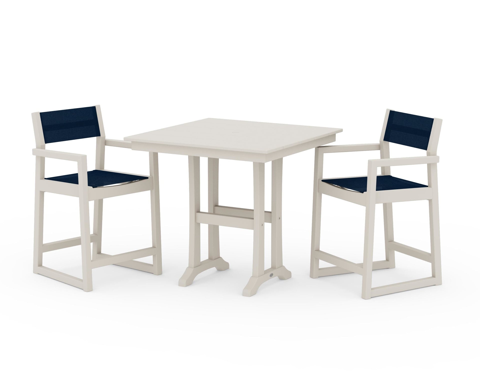 EDGE Sling Arm Chair 3-Piece Farmhouse Counter Set with Trestle Legs