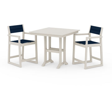 EDGE Sling Arm Chair 3-Piece Farmhouse Counter Set with Trestle Legs