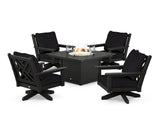 Chippendale 5-Piece Deep Seating Swivel Conversation Set with Fire Pit Table