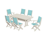 Coastal Folding Chair 7-Piece Farmhouse Dining Set with Trestle Legs