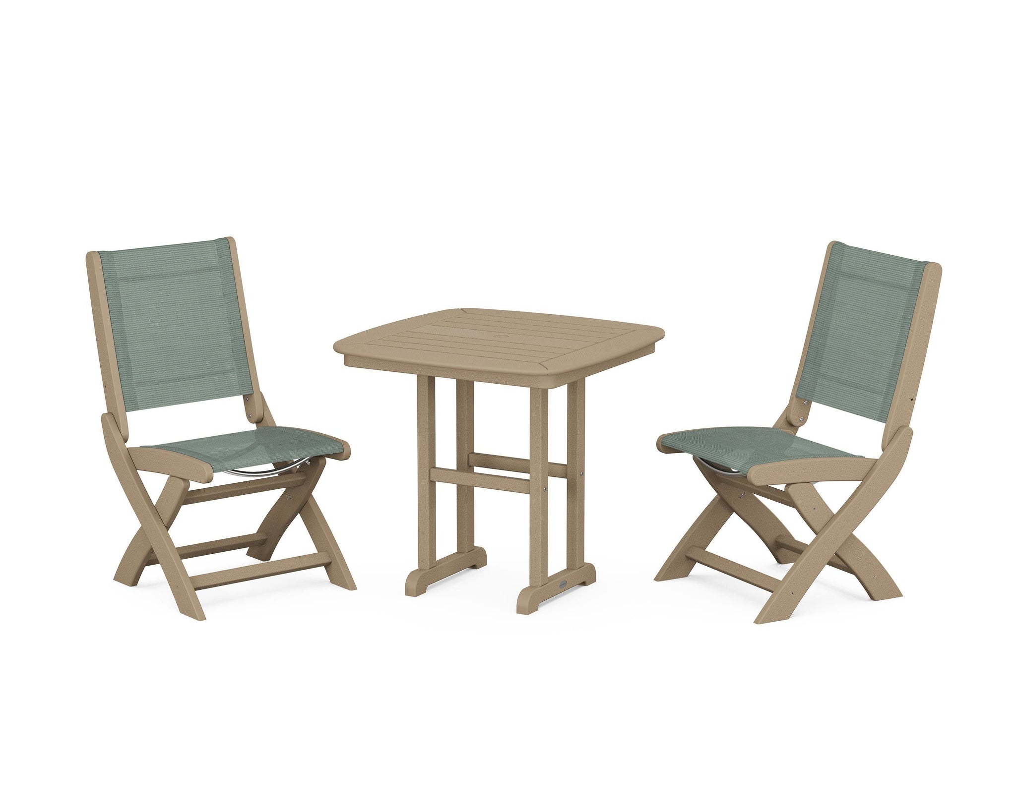 Coastal Folding Side Chair 3-Piece Dining Set