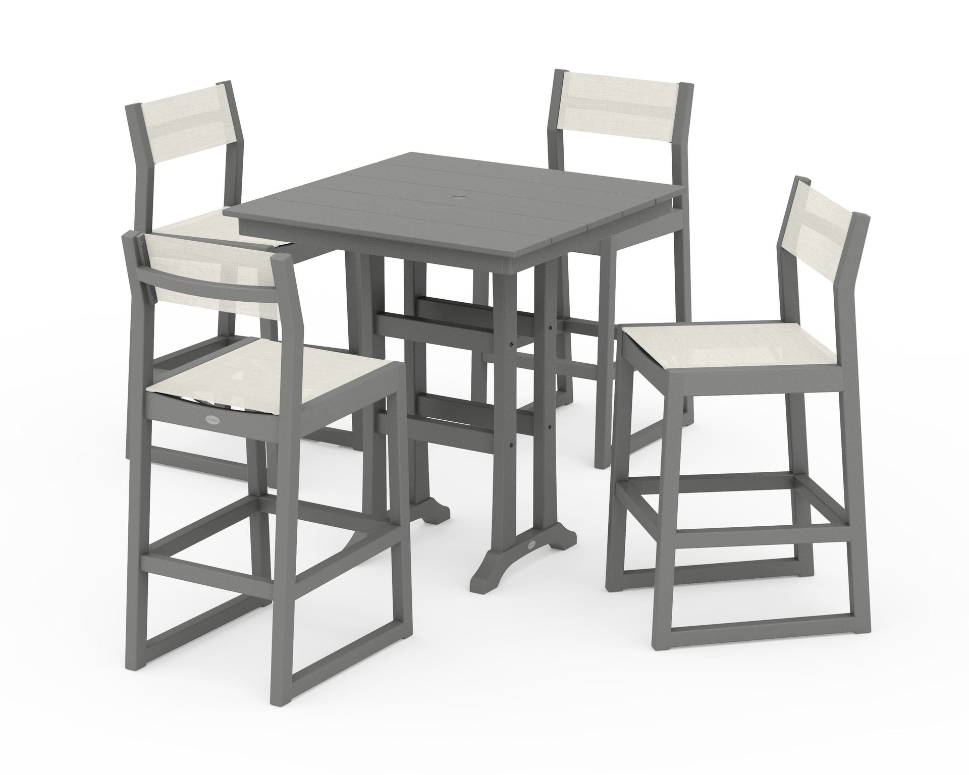 EDGE Sling Arm Chair 5-Piece Farmhouse Bar Set with Trestle Legs